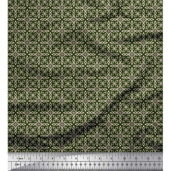 Soimoi Green Rayon Crepe Fabric Arrow & Diamond Geometric Printed Fabric 1 Yard 46 Inch Wide