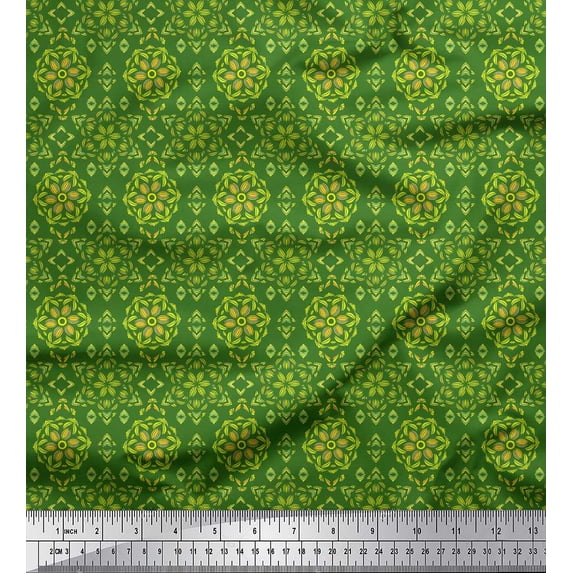 Soimoi Green Rayon Crepe Fabric Artistic Floral Print Fabric by the Yard 46 Inch Wide