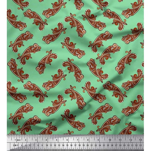 Soimoi Green Rayon Crepe Fabric Artistic Paisley Printed Craft Fabric by the Yard 46 Inch Wide
