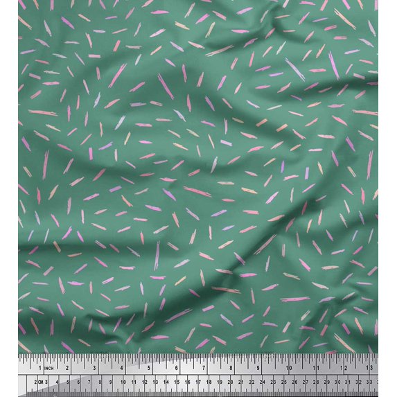 Soimoi Green Rayon Crepe Fabric Brush Stroke Abstract Printed Fabric 1 Yard 46 Inch Wide
