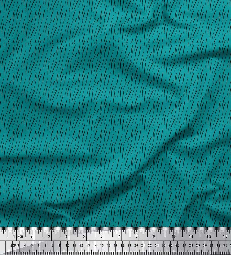 Soimoi Green Rayon Crepe Fabric Brush Stroke Abstract Printed Fabric 1 Yard 46 Inch Wide