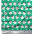 thumbnail image 1 of Soimoi Green Rayon Crepe Fabric Dot & Food Packing Box Kitchen Printed Fabric 1 Yard 46 Inch Wide, 1 of 3
