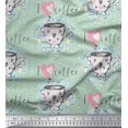 thumbnail image 1 of Soimoi Green Rayon Crepe Fabric Dot & I Love Coffee Text Printed Fabric 1 Yard 46 Inch Wide, 1 of 1