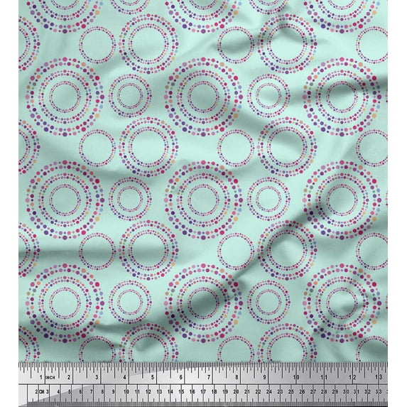 Soimoi Green Rayon Crepe Fabric Dots & Circle Geometric Printed Fabric 1 Yard 46 Inch Wide