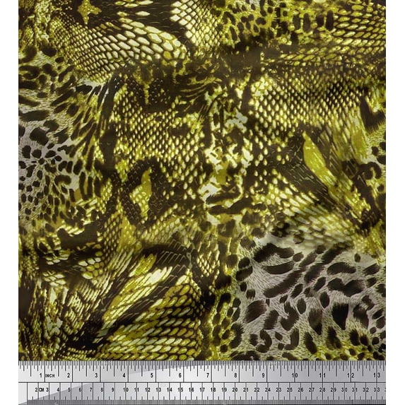 Soimoi Green Rayon Crepe Fabric Fish & Leopard Animal Skin Printed Craft Fabric by the Yard 46 Inch Wide