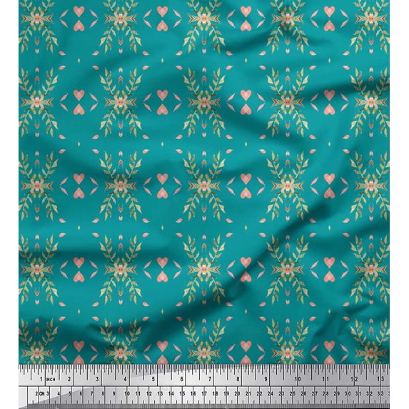 Soimoi Green Rayon Crepe Fabric Heart Leaves Fabric Prints By Yard 46 Inch Wide