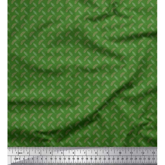 Soimoi Green Rayon Crepe Fabric Leaves Block Print Fabric by the Yard 46 Inch Wide