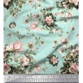 thumbnail image 1 of Soimoi Green Rayon Crepe Fabric Leaves & Rose Floral Print Sewing Fabric Yard 46 Inch Wide, 1 of 3