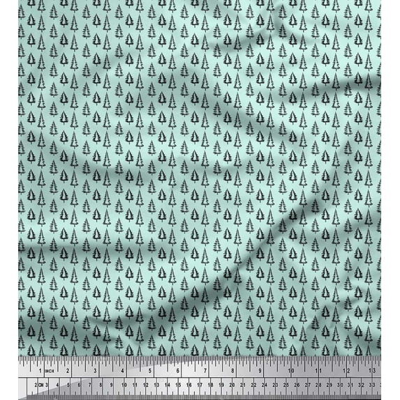 Soimoi Green Rayon Crepe Fabric Stencil Christmas Tree Printed Fabric 1 Yard 46 Inch Wide
