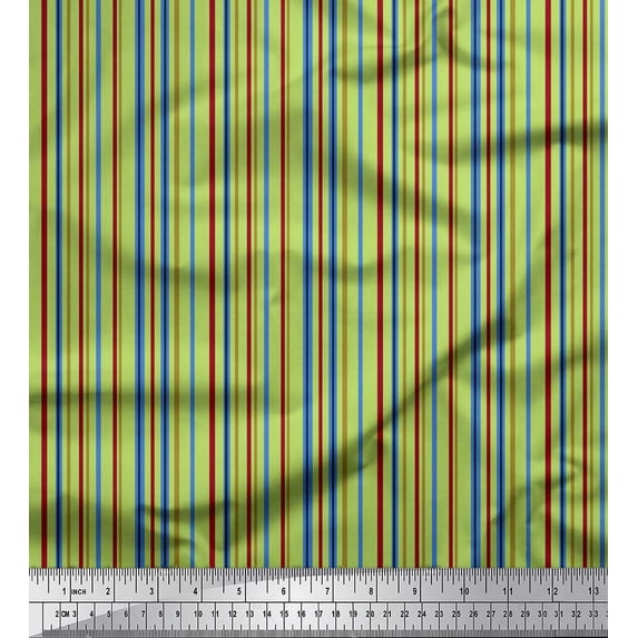 Soimoi Green Rayon Crepe Fabric Vertical Stripe Print Fabric by the Yard 46 Inch Wide