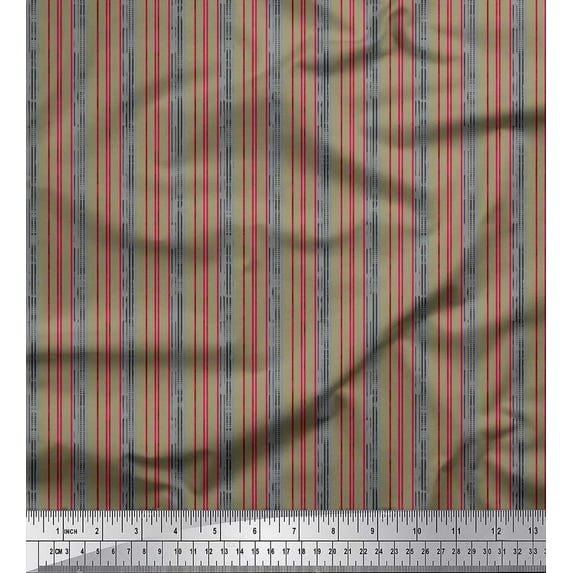 Soimoi Green Rayon Crepe Fabric Vertical Stripe Printed Craft Fabric by the Yard 46 Inch Wide