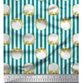 thumbnail image 1 of Soimoi Green Rayon Crepe Fabric Wreath & Stripe Printed Craft Fabric by the Yard 46 Inch Wide, 1 of 3
