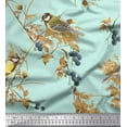 thumbnail image 1 of Soimoi Green Rayon Fabric Black Berry & Yellow Sparrow Bird Print Fabric by Yard 42 Inch Wide, 1 of 3