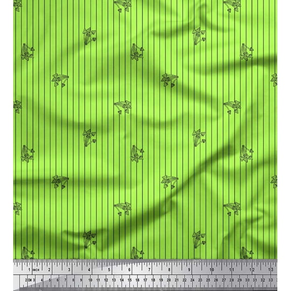 Soimoi Green Rayon Fabric Buds & Stripe Decor Fabric Printed Yard 42 Inch Wide