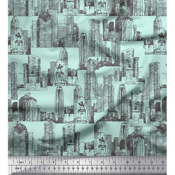 Soimoi Green Rayon Fabric Buildings Architectural Decor Fabric Printed Yard 58 Inch Wide