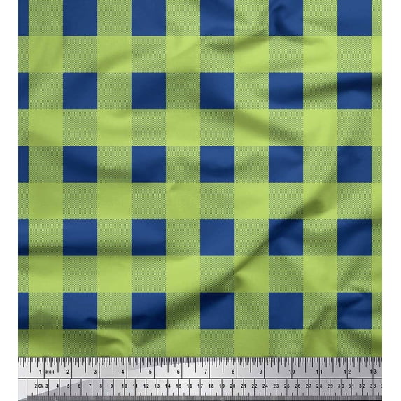 Soimoi Green Rayon Fabric Check & Dots Fabric Prints By Yard 42 Inch Wide