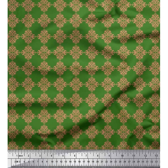 Soimoi Green Rayon Fabric Damask Ethnic Print Sewing Fabric Yard 42 Inch Wide