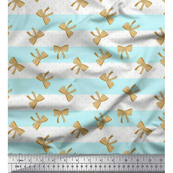 Soimoi Green Rayon Fabric Dot & Bow Stripe Print Fabric by the Yard 42 Inch Wide