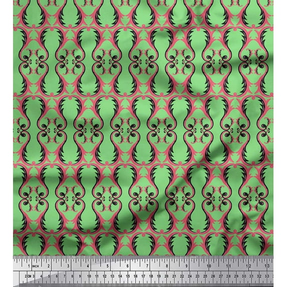Soimoi Green Rayon Fabric Filigree Damask Printed Fabric 1 Yard 42 Inch Wide