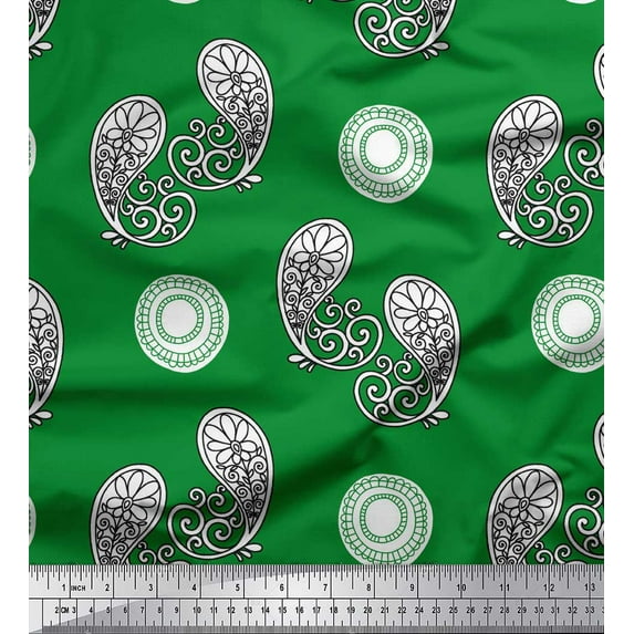 Soimoi Green Rayon Fabric Floral & Paisley Print Fabric by the Yard 56 Inch Wide