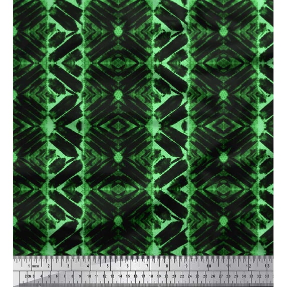 Soimoi Green Rayon Fabric Geometric Tie-Dye Print Fabric by The Yard 58 Inch Wide