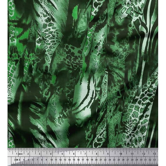 Soimoi Green Rayon Fabric Leopard & Wild Animal Skin Decor Fabric Printed BTY 42 Inch Wide