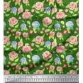thumbnail image 1 of Soimoi Green Rayon Fabric Periwinkle & Peony Floral Print Fabric by the Yard 56 Inch Wide, 1 of 3
