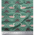 thumbnail image 1 of Soimoi Green Rayon Fabric Swan & Moroccan Damask Printed Fabric 1 Yard 42 Inch Wide, 1 of 3