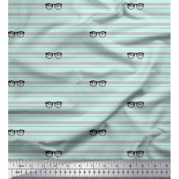 Soimoi Green Rayon Fabric Text & Goggles Stripe Decor Fabric Printed Yard 42 Inch Wide