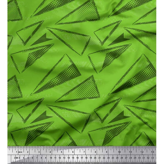 Soimoi Green Rayon Fabric Triangle Geometric Print Fabric by the Yard 56 Inch Wide