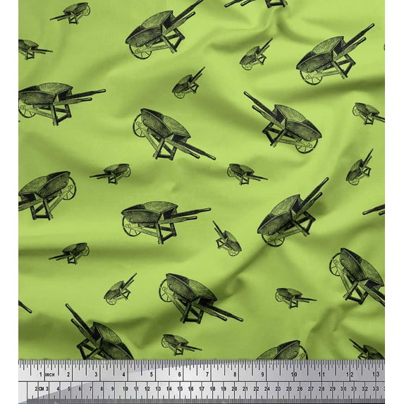 Soimoi Green Rayon Fabric Trolley Garden Accessories Print Sewing Fabric Yard 42 Inch Wide