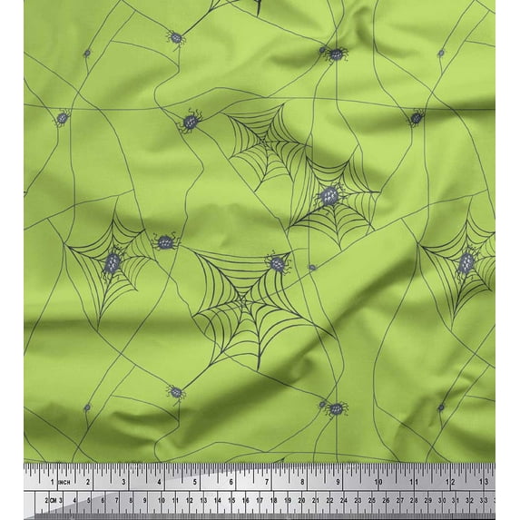 Soimoi Green Rayon Fabric Web & Spider Insects Print Fabric by the Yard 56 Inch Wide