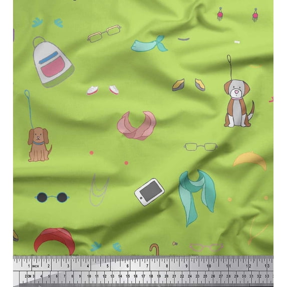 Soimoi Green Silk Fabric Accessories Women Printed Fabric 1 Yard 42 Inch Wide