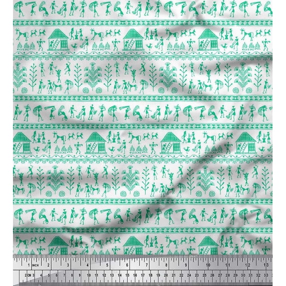 Soimoi Green Silk Fabric African Tribal Fabric Prints By Yard 42 Inch Wide