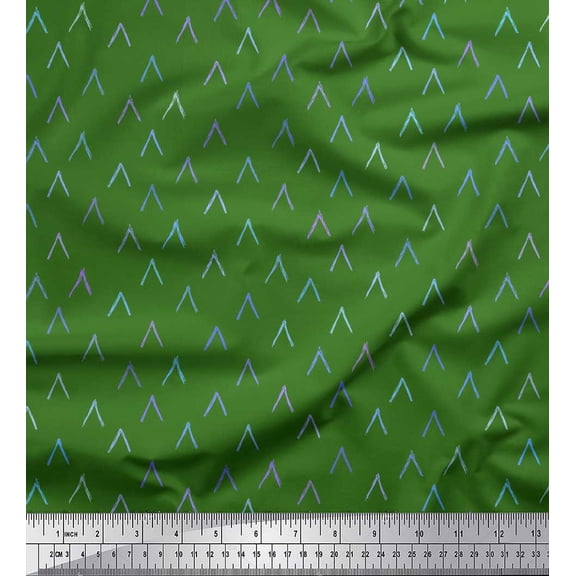 Soimoi Green Silk Fabric Alphabet Text Print Fabric by the Yard 42 Inch Wide