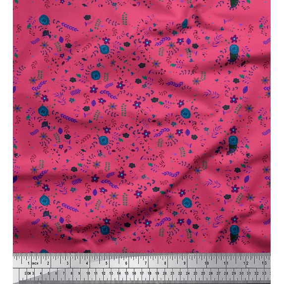 Soimoi Green Silk Fabric Artistic Floral Decor Fabric Printed Yard 42 Inch Wide