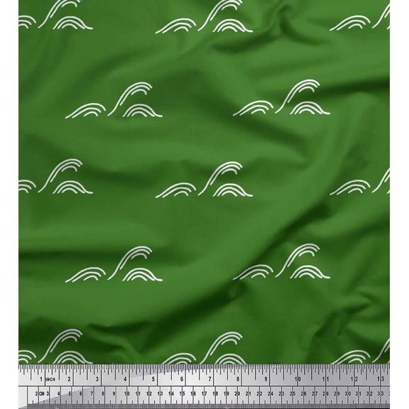 Soimoi Green Silk Fabric Artistic Waves Abstract Decor Fabric Printed Yard 42 Inch Wide