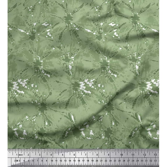 Soimoi Green Silk Fabric Batik Tie-Dye Print Fabric by the Yard 44 Inch Wide
