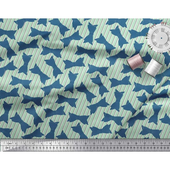 Soimoi Green Silk Fabric Bow & Stripe Print Sewing Fabric Yard 42 Inch Wide