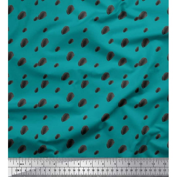 Soimoi Green Silk Fabric Brush Stroke & Dots Abstract Fabric Prints By Yard 42 Inch Wide