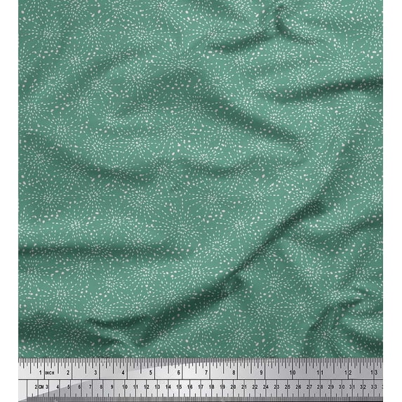Soimoi Green Silk Fabric Brush Stroke & Dots Abstract Print Sewing Fabric Yard 42 Inch Wide