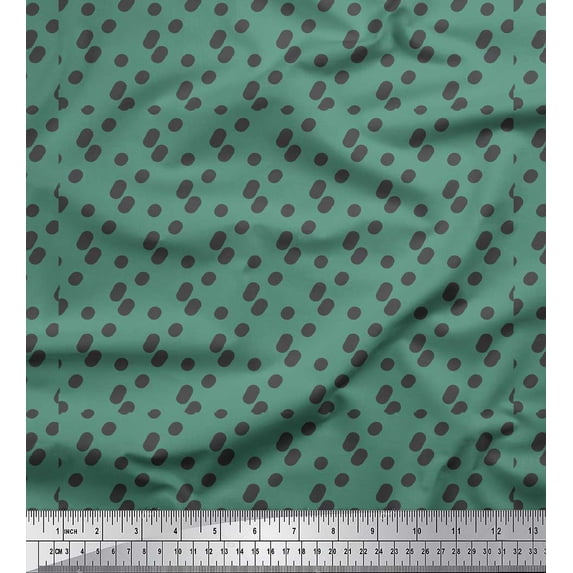 Soimoi Green Silk Fabric Brush Stroke & Dots Abstract Printed Fabric 1 Yard 42 Inch Wide