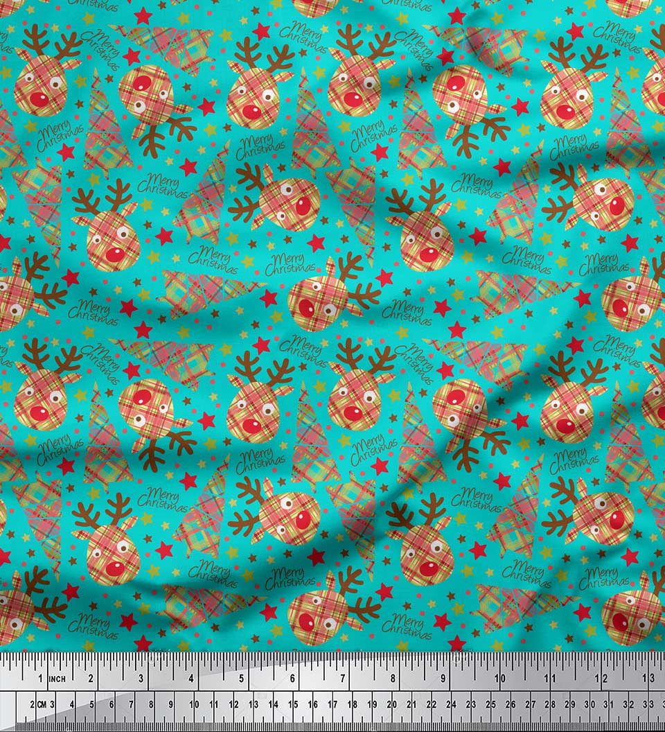 Soimoi Green Silk Fabric Christmas Theme Party Decor Fabric Printed Yard 42 Inch Wide