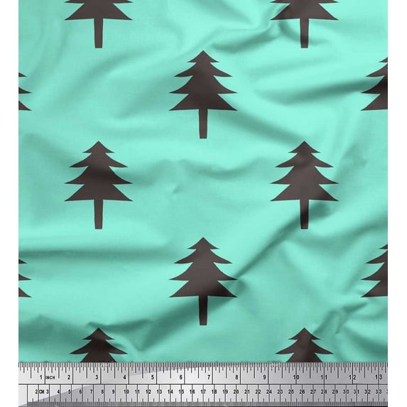 Soimoi Green Silk Fabric Christmas Tree Decor Fabric Printed Yard 42 Inch Wide