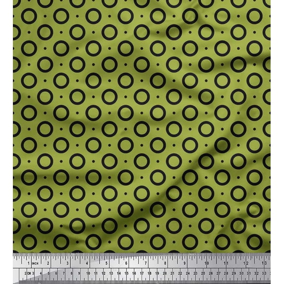 Soimoi Green Silk Fabric Dots & Circle Geometric Print Fabric by Yard 42 Inch Wide