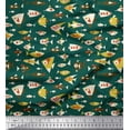 thumbnail image 1 of Soimoi Green Silk Fabric Fish Ocean Print Fabric by the Yard 42 Inch Wide, 1 of 3