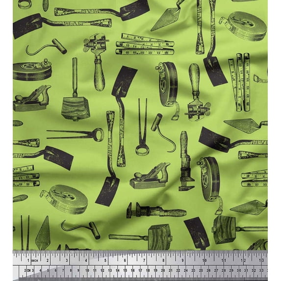 Soimoi Green Silk Fabric Gardening Tools & Hardware Print Sewing Fabric Yard 42 Inch Wide
