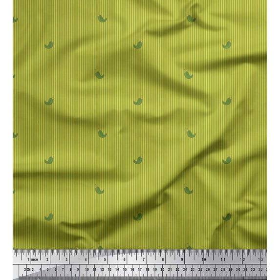 Soimoi Green Silk Fabric Green Chilli & Stripe Print Sewing Fabric Yard 42 Inch Wide