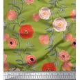 thumbnail image 1 of Soimoi Green Silk Fabric Leaves & Ranunculus Floral Printed Craft Fabric by the Yard 42 Inch Wide, 1 of 3