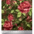 thumbnail image 1 of Soimoi Green Silk Fabric Leaves & Rose Floral Print Fabric by Yard 42 Inch Wide, 1 of 3